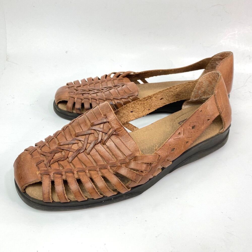 Vintage Y2K Faded Glory Brown Hierarchies Sandals 8 Boho Peasant Southwestern